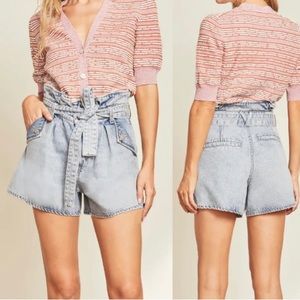 NWT Veronica Beard Nori Paper Bag Shorts, Pebble Stone, Size 29